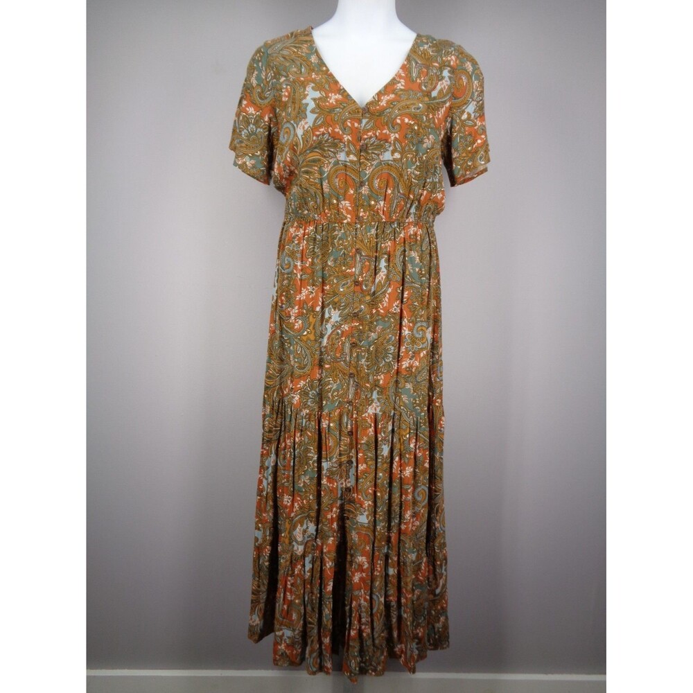 Kate & Sam Paisley Button Tiered Maxi Dress Size Medium Prairie Peasant Boho New